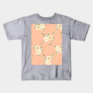 White Roses on Peach Fuzz Abstract Floral Kids T-Shirt